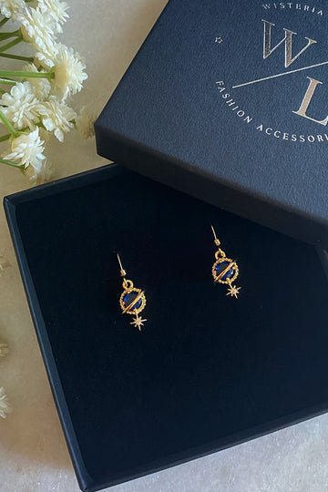 Orion Navy Planet and Star Earrings Wisteria London